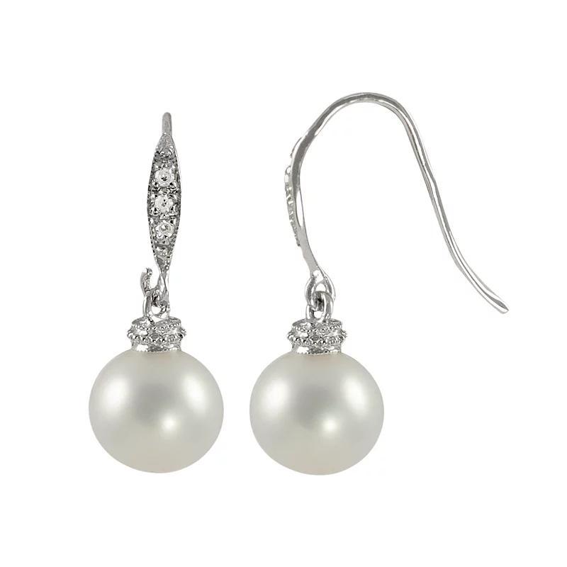 Sterling Silver Freshwater Cultured Pearl and Diamond Accent Drop Earrings, Womens Product Image