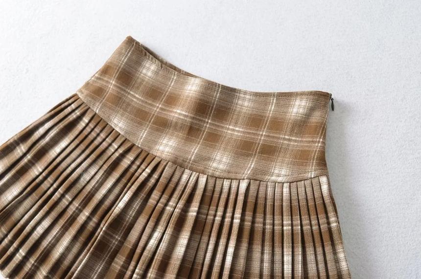 High Rise Plaid Mini Pleated Skirt Product Image