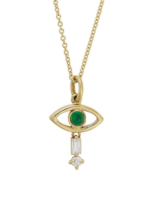 Womens 18K Yellow Gold, 0.09 TCW Diamond & Emerald Eye Pendant Necklace Product Image