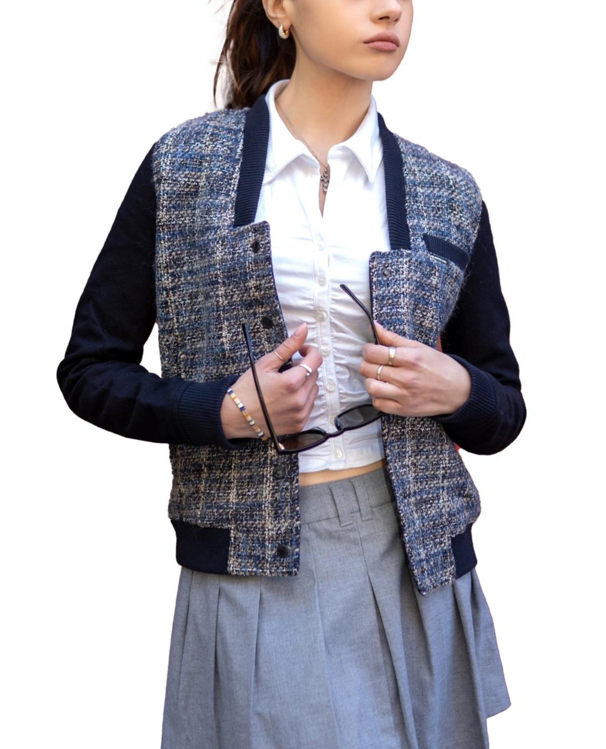 Members Only Womens Updated Tweed Varsity Jacket with Contrast Sleeve Product Image