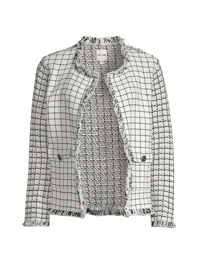 NIC+ZOE Grid Fringe Mix Knit Pocket Jacket (Cream ) Women's Jacket Product Image