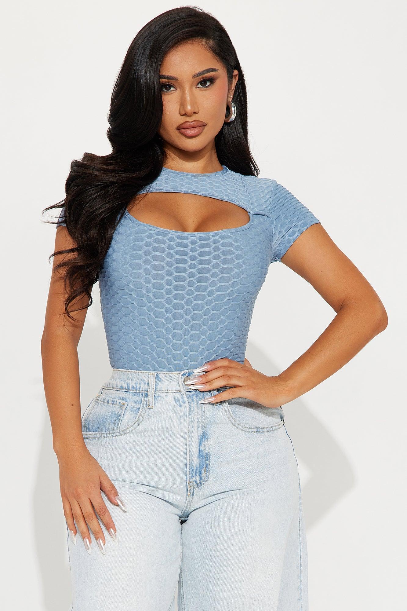 Eyes Up Here Bodysuit - Denim Product Image