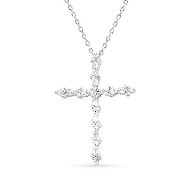 Silver Tone 1/4 Carat T.W. Round & Baguette Diamond Cross Pendant Necklace, Womens Sterling Product Image