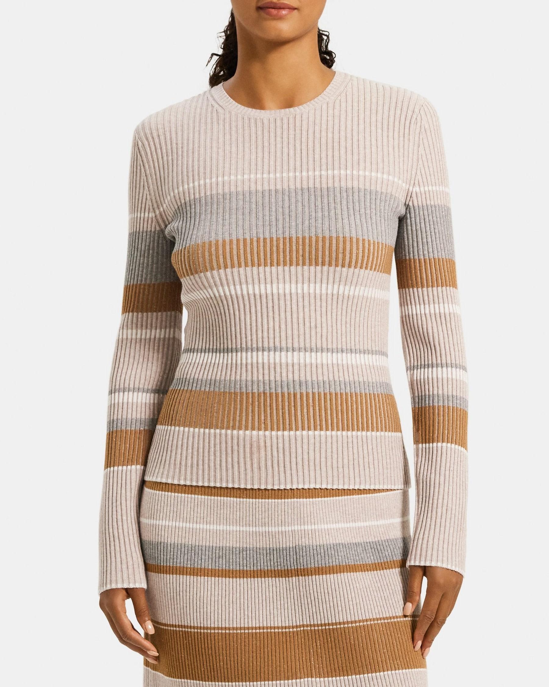 Striped Slim-Fit Sweater in Stretch Viscose Knit Product Image