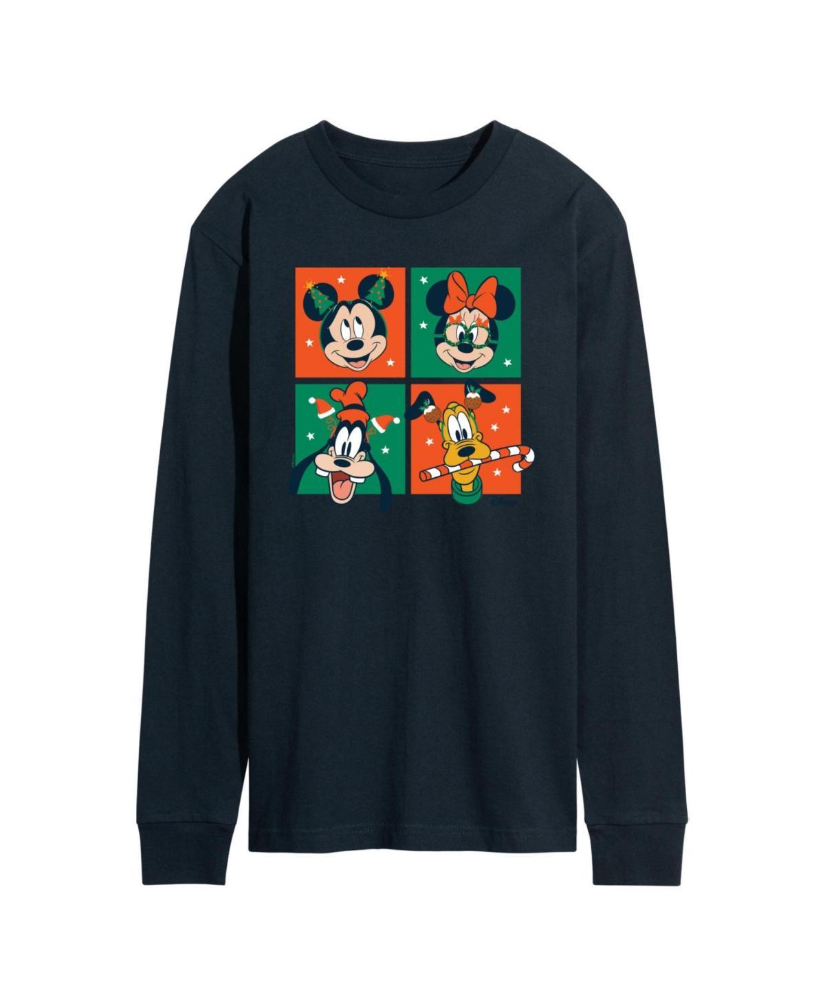 Disneys Mickey Mouse & Friends Mens Christmas Grid Long Sleeve Graphic Tee Product Image