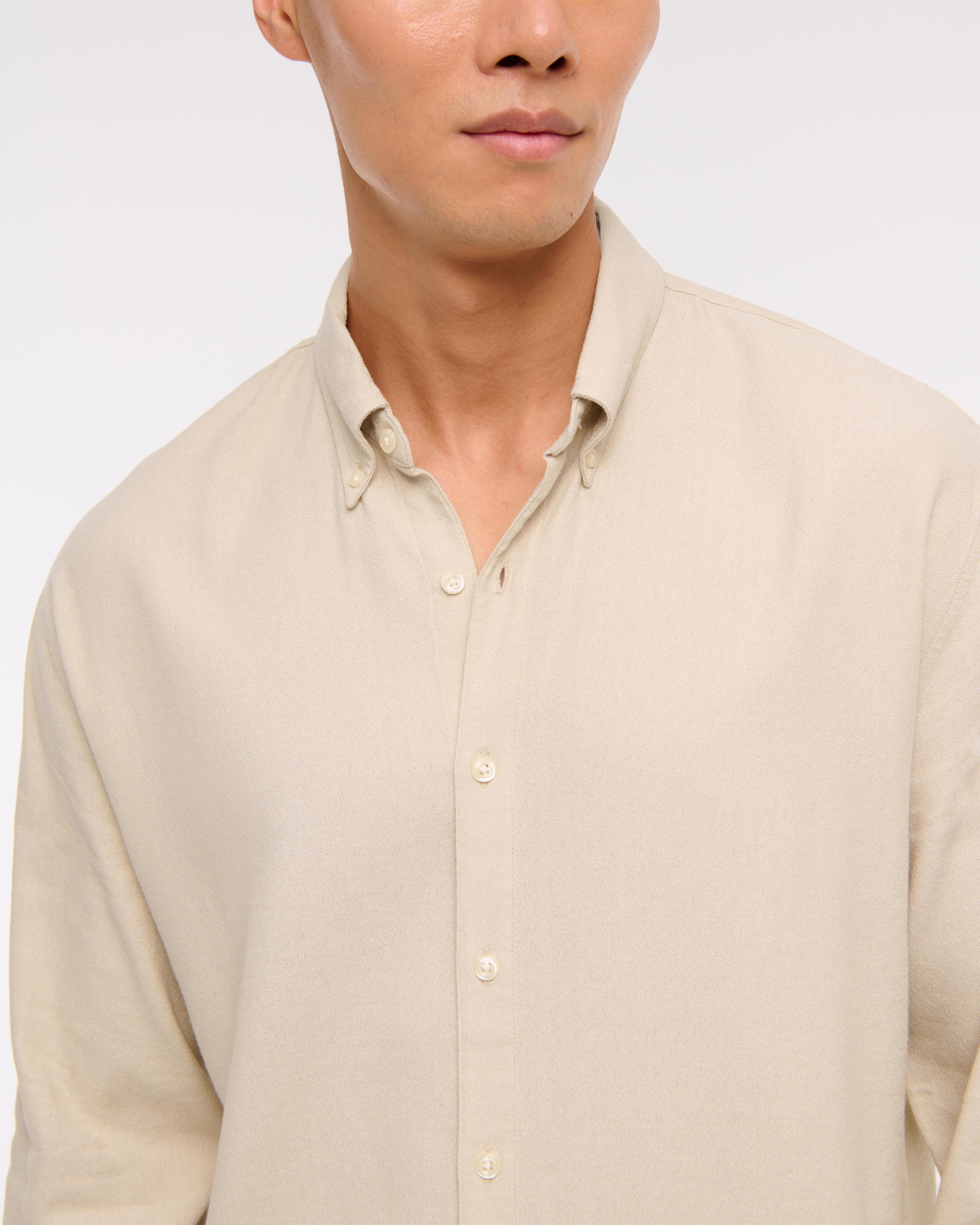 Long-Sleeve Crepe Button-Up Shirt Product Image