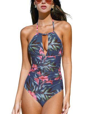 Cupshe Womens Floral Print Halterneck One Piece Swimsuit Product Image