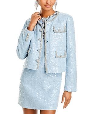 Cropped Sequin Boucle Jacket In Blue Product Image