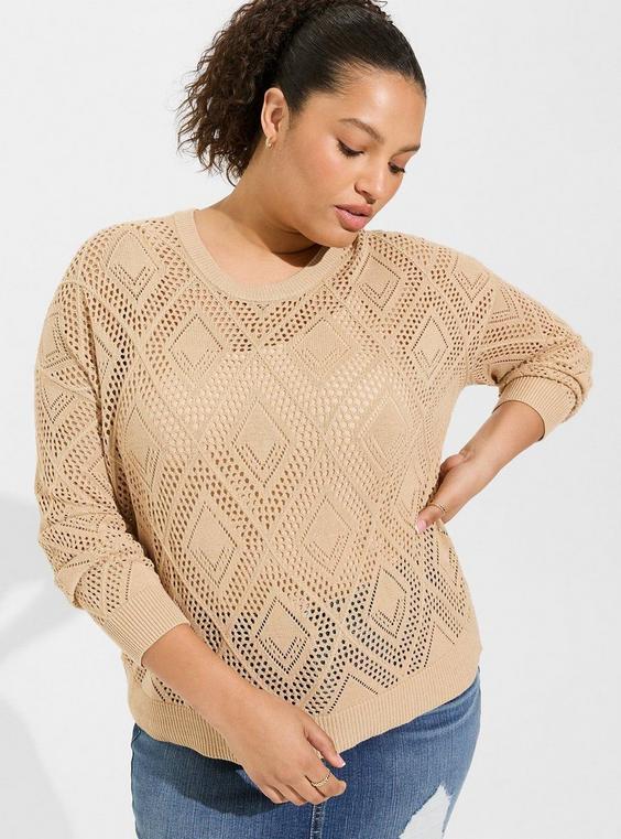 Pointelle Pullover Long Sleeve Sweater Product Image