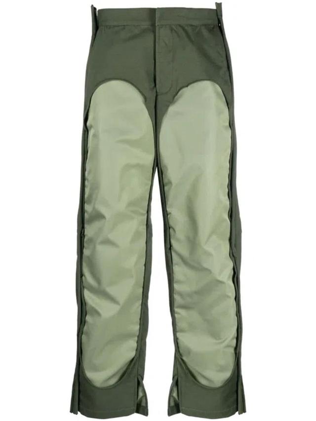 Contrast Wide-leg Trousers In Green Product Image