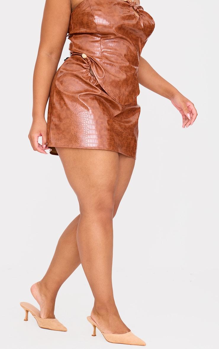 Plus Tan Faux Leather Lace Up Mini Skirt Product Image