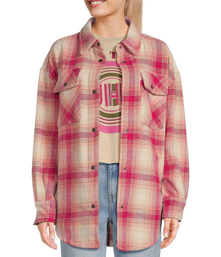 Fornia Long Sleeve Oversized Boyfriend Plaid Shacket Jacket Product Image