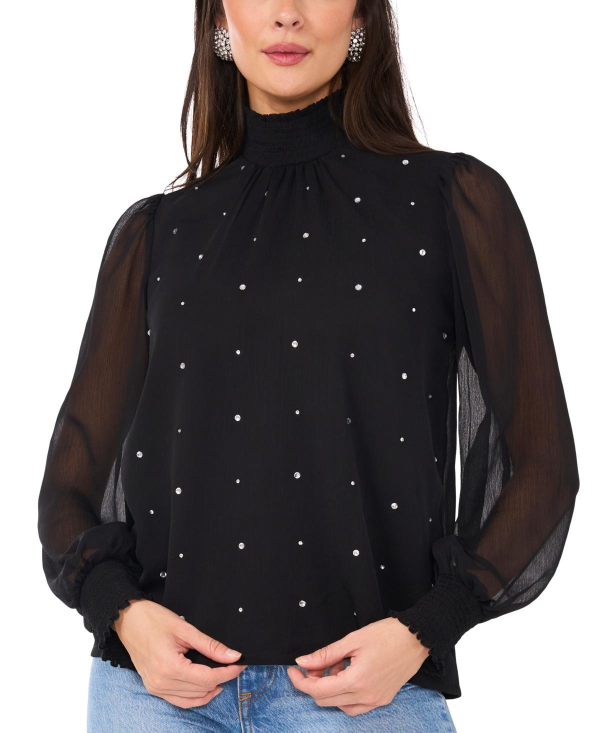 1.state Womens Embellished Mock-Neck Long-Sleeve Blouse product image