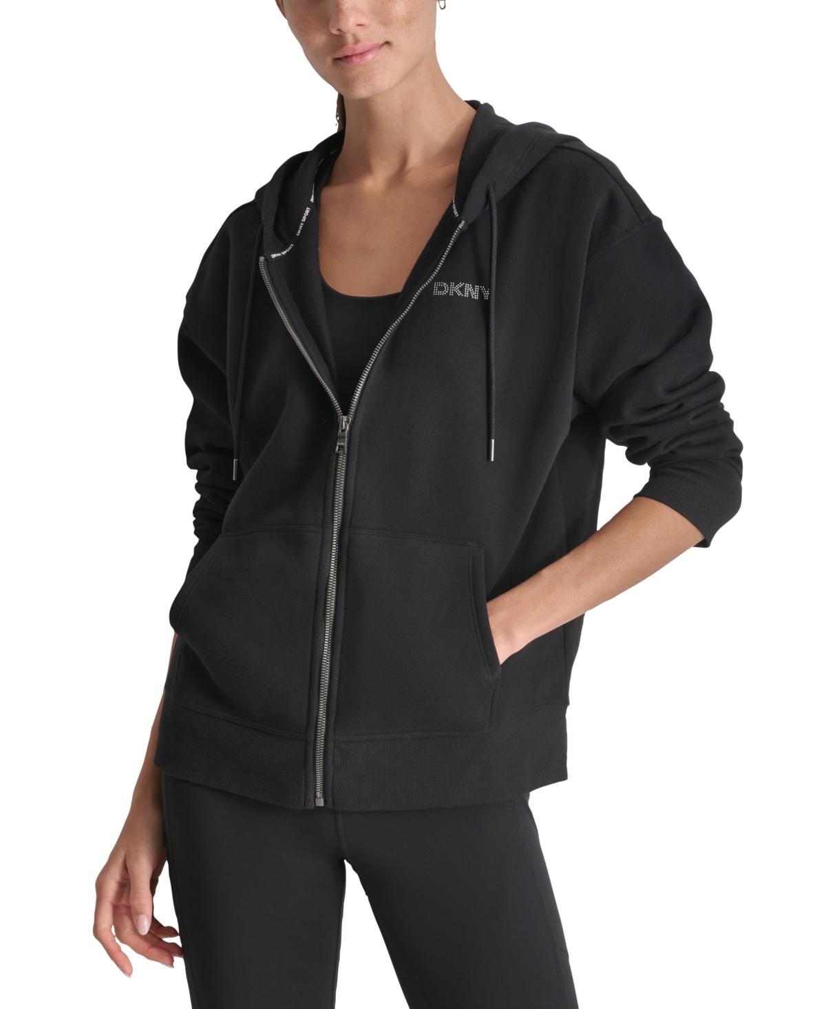 Dkny Sport Womens Mini-Stud-Logo Zippered Fleece Hoodie Product Image