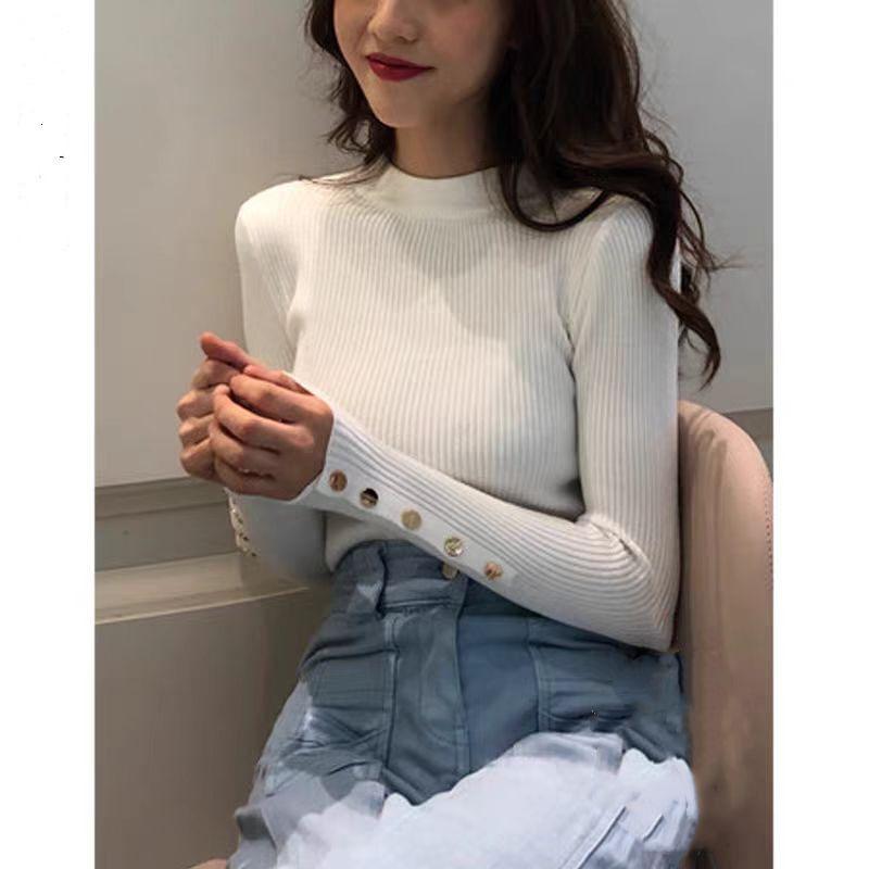 Long Sleeve Mock Neck Plain Button Ribbed Knit Top Product Image