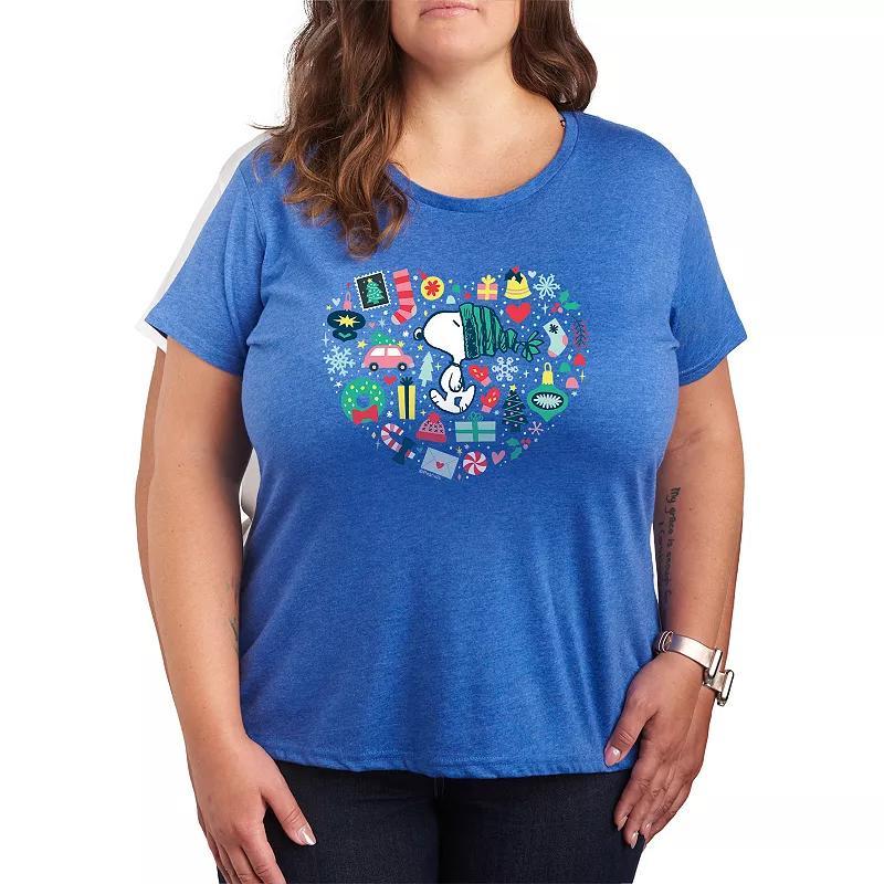 Plus Size Peanuts Snoopy Holiday Heart Graphic Tee, Womens Grey Royal Blue Product Image