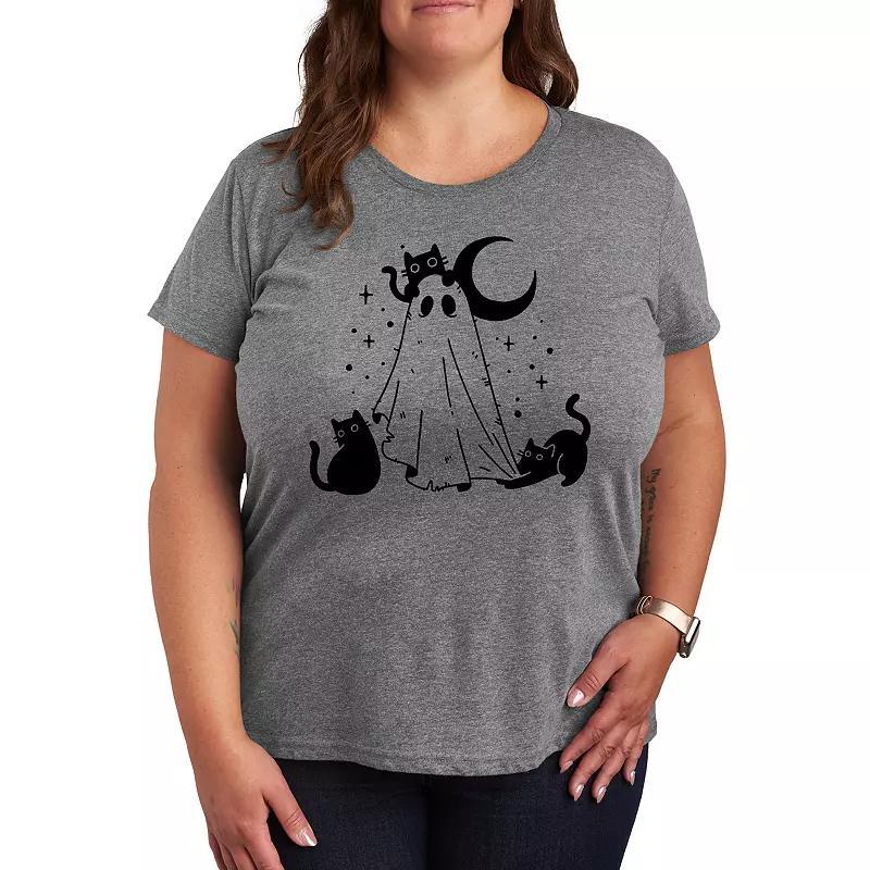 Plus Size Ghost and Cats Graphic Tee, Womens Grey Gray Product Image