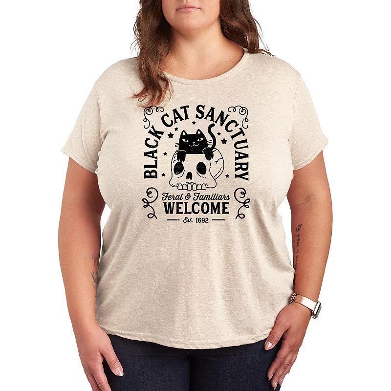 Plus Size Black Cat Sanctuary Graphic Tee, Womens Grey Green Product Image