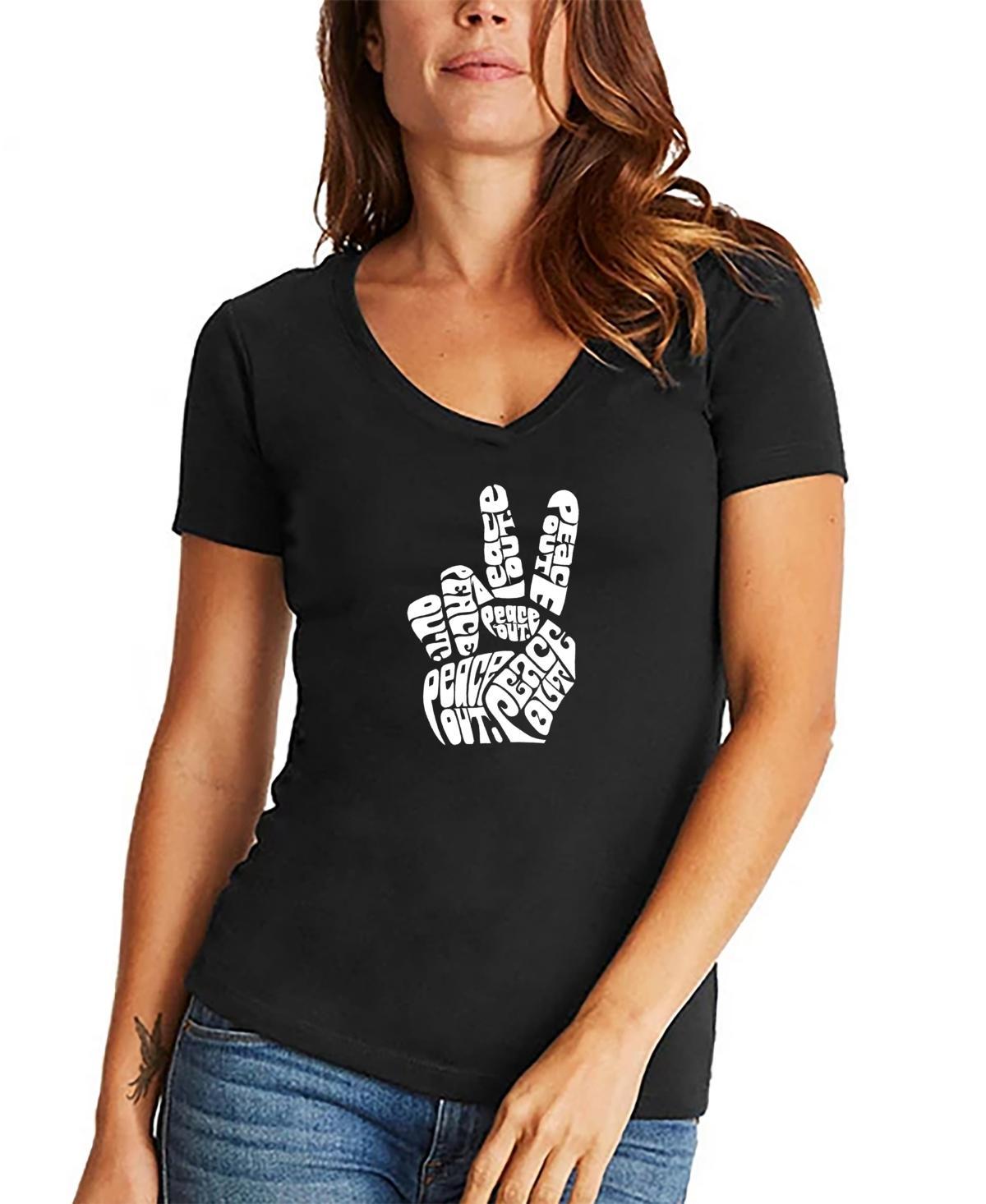 Womens V-neck Word Art Peace Out T-shirt Product Image