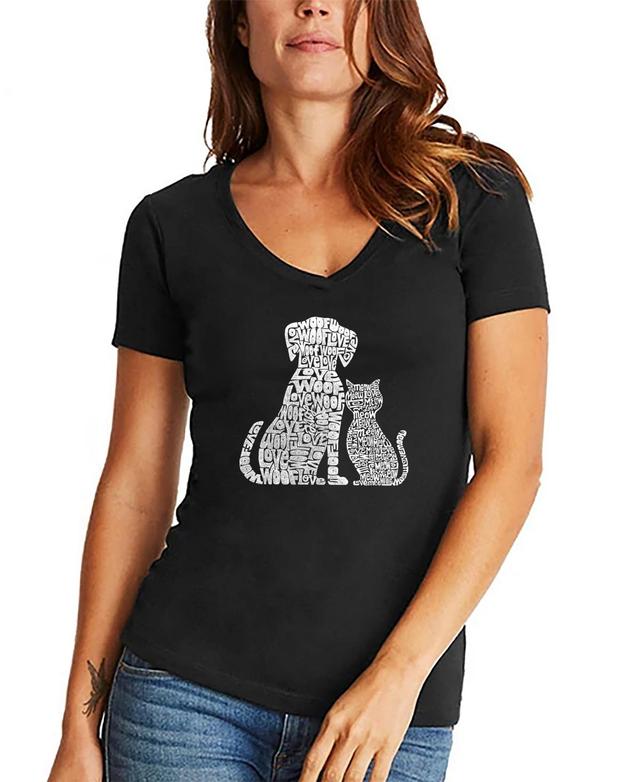 Womens V-neck Word Art Dogs and Cats T-shirt Product Image