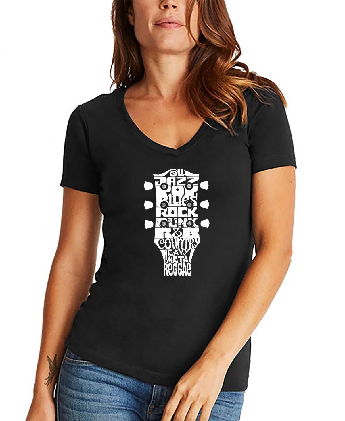 Womens V-neck Word Art Guitar Head Music Genres T-shirt Product Image