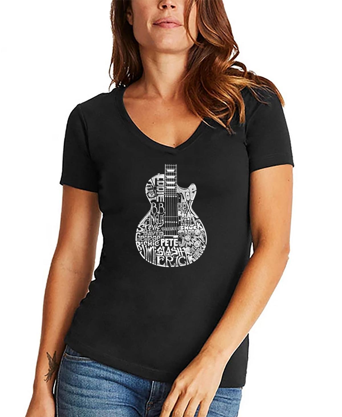 Womens Word Art Rock Guitar Head V-Neck T-Shirt Product Image