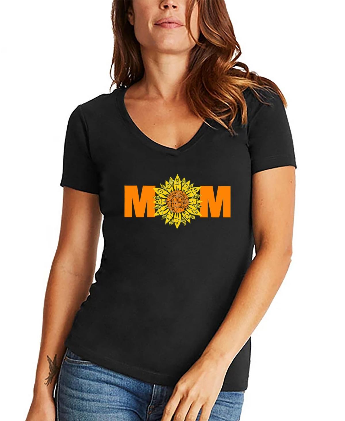 La Pop Art Womens Mom Sunflower Word Art V-Neck T-shirt Product Image