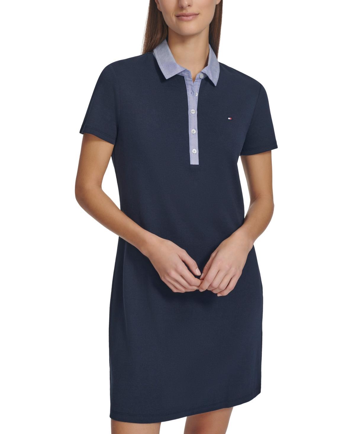 Tommy Hilfiger Womens Chambray-Collar Short Polo Dress Product Image