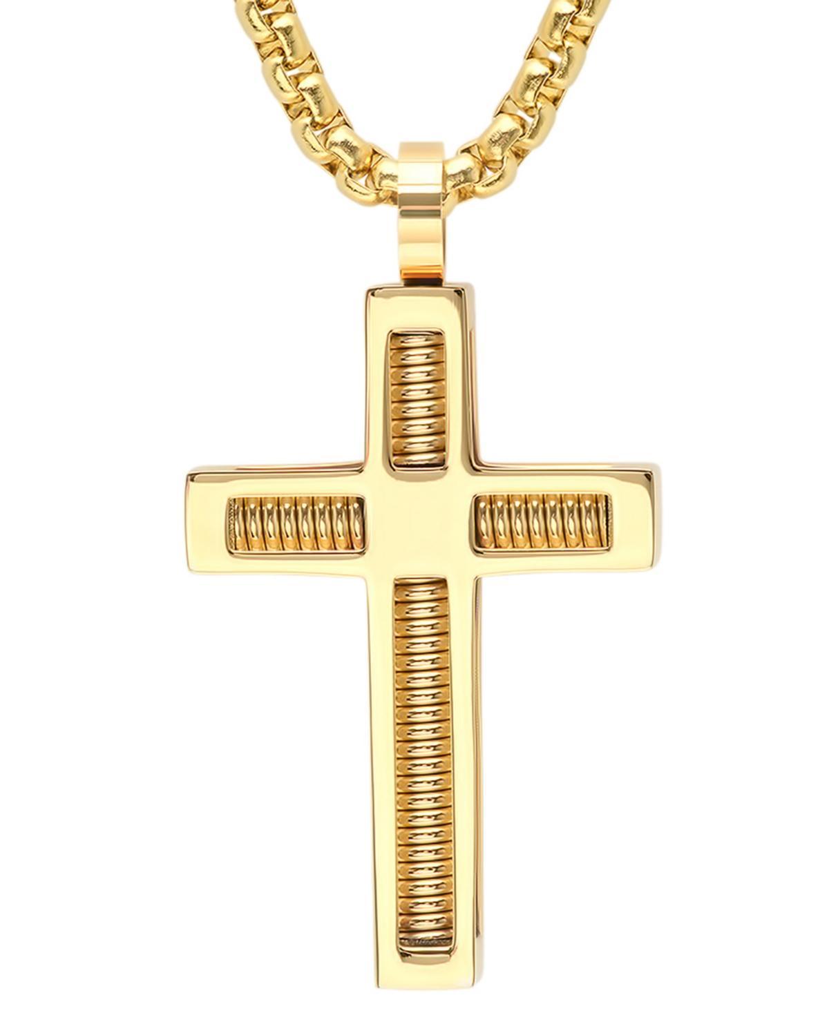 Steeltime Mens 18k Gold-Plated Stainless Steel Spring Inlay Cross 24 Pendant Necklace Product Image