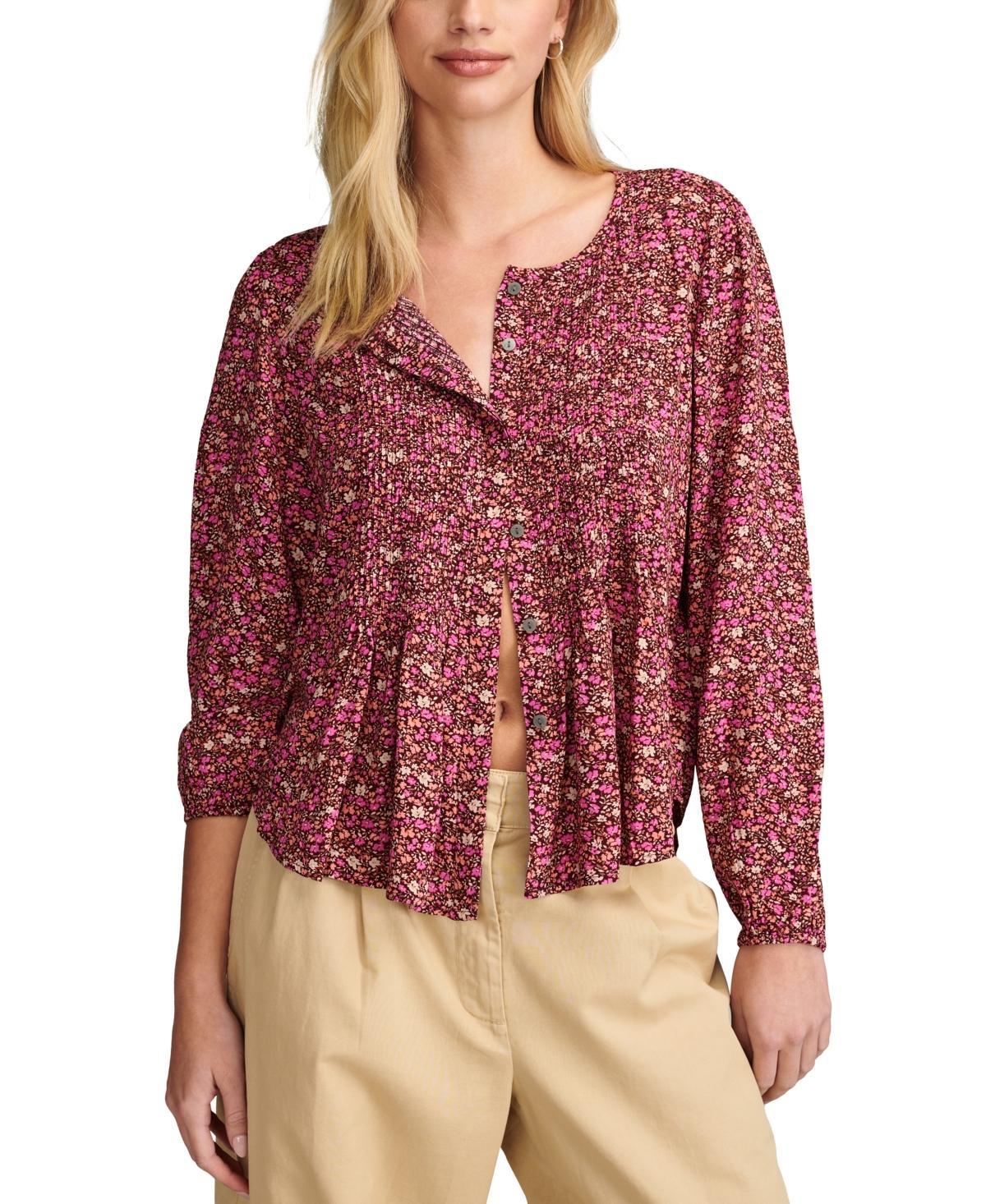 Lucky Brand Womens Printed Pintucked Button-Front Top Product Image