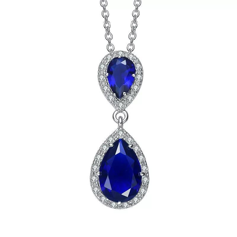 Sterling Silver Cubic Zirconia Double Teardrop Pendant Necklace, Womens Product Image