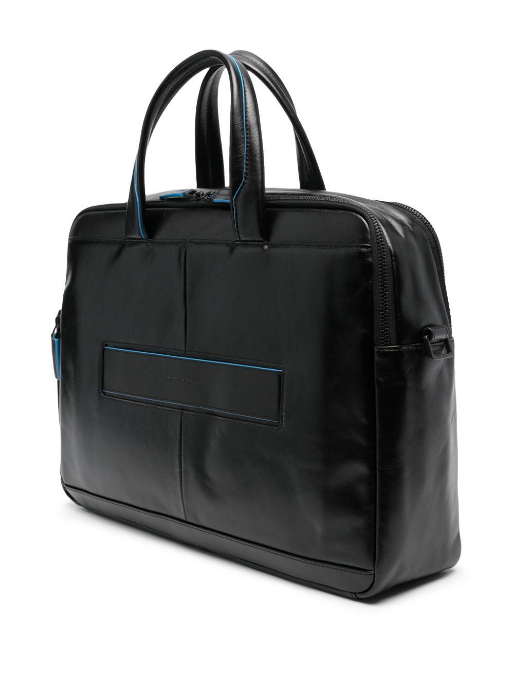 PIQUADRO Debossed Logo Leather Laptop Bag In Schwarz Product Image