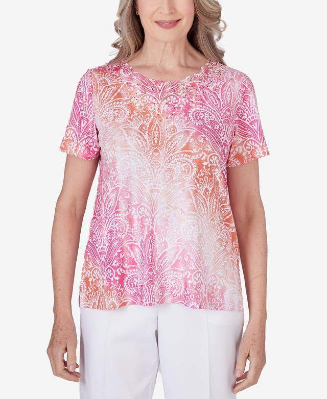 Womens Alfred Dunner Ombre Medallion Top with Lace Detail Product Image