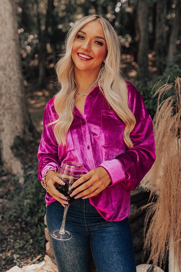 Seasonal Sweetness Velvet Button Up In Fuchsia Product Image