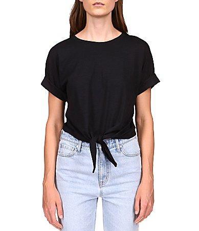 Sanctuary All Day Tie Waist Crew Neck Short Rolled Sleeve Tee Shirt Product Image