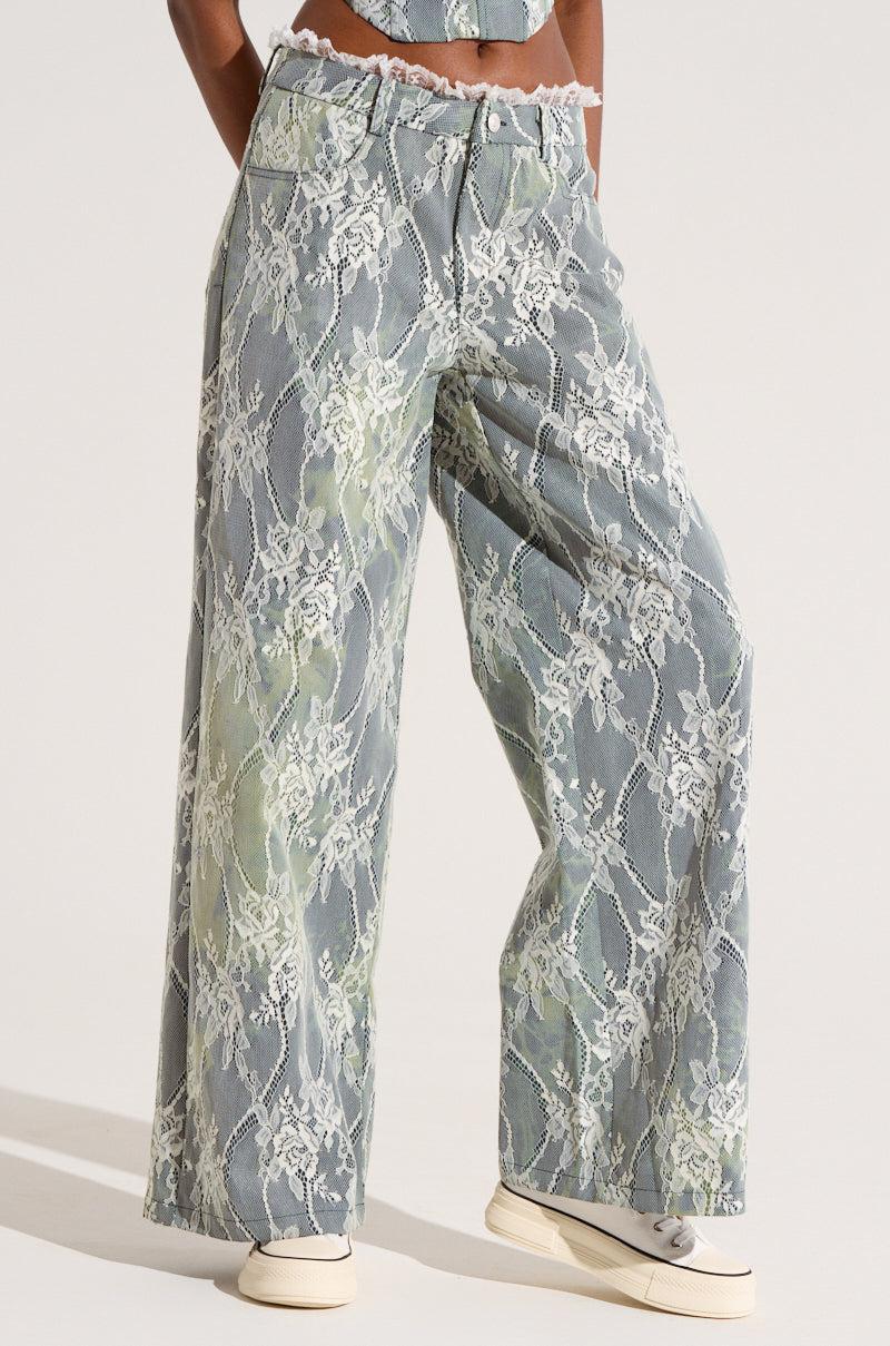 VERONICA FLORAL LACE WIDE LEG DENIM Product Image