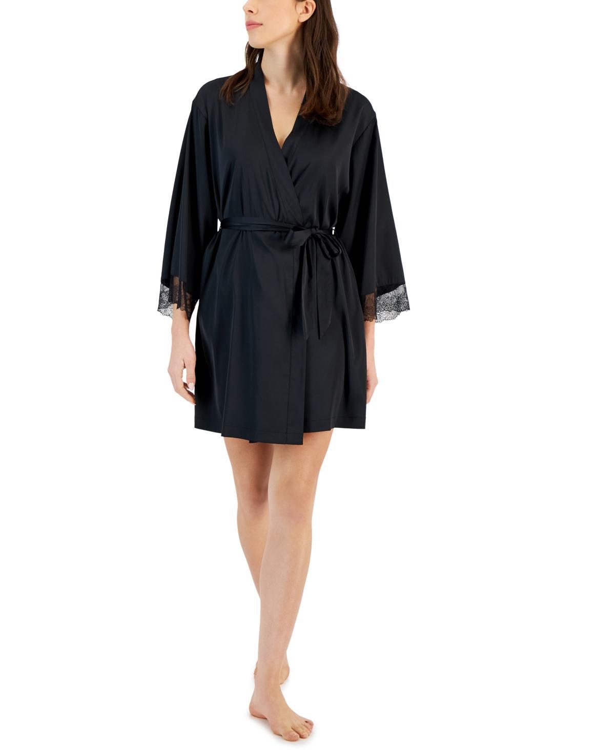 I.n.c. International Concepts Womens Lace-Trim Stretch Satin Robe, Created for Macys Product Image