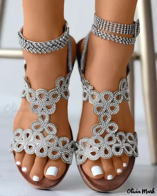 Olivia Mark – Rhinestone Bohemian Wedge Sandals Product Image