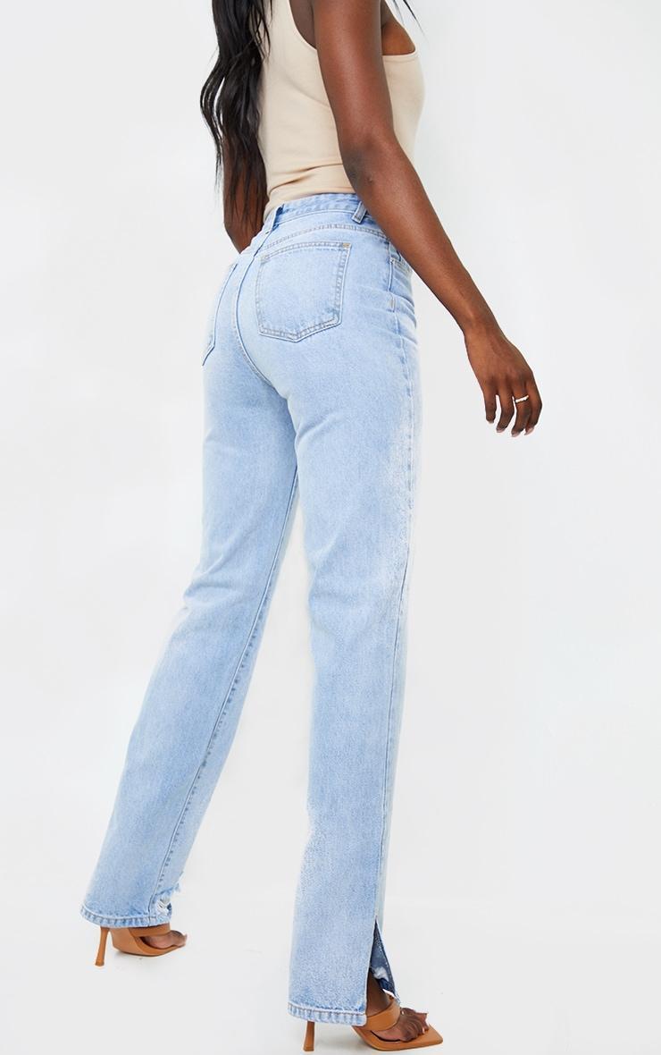 Tall Light Blue Wash Ripped Detail Split Hem Straight Leg Jeans Product Image