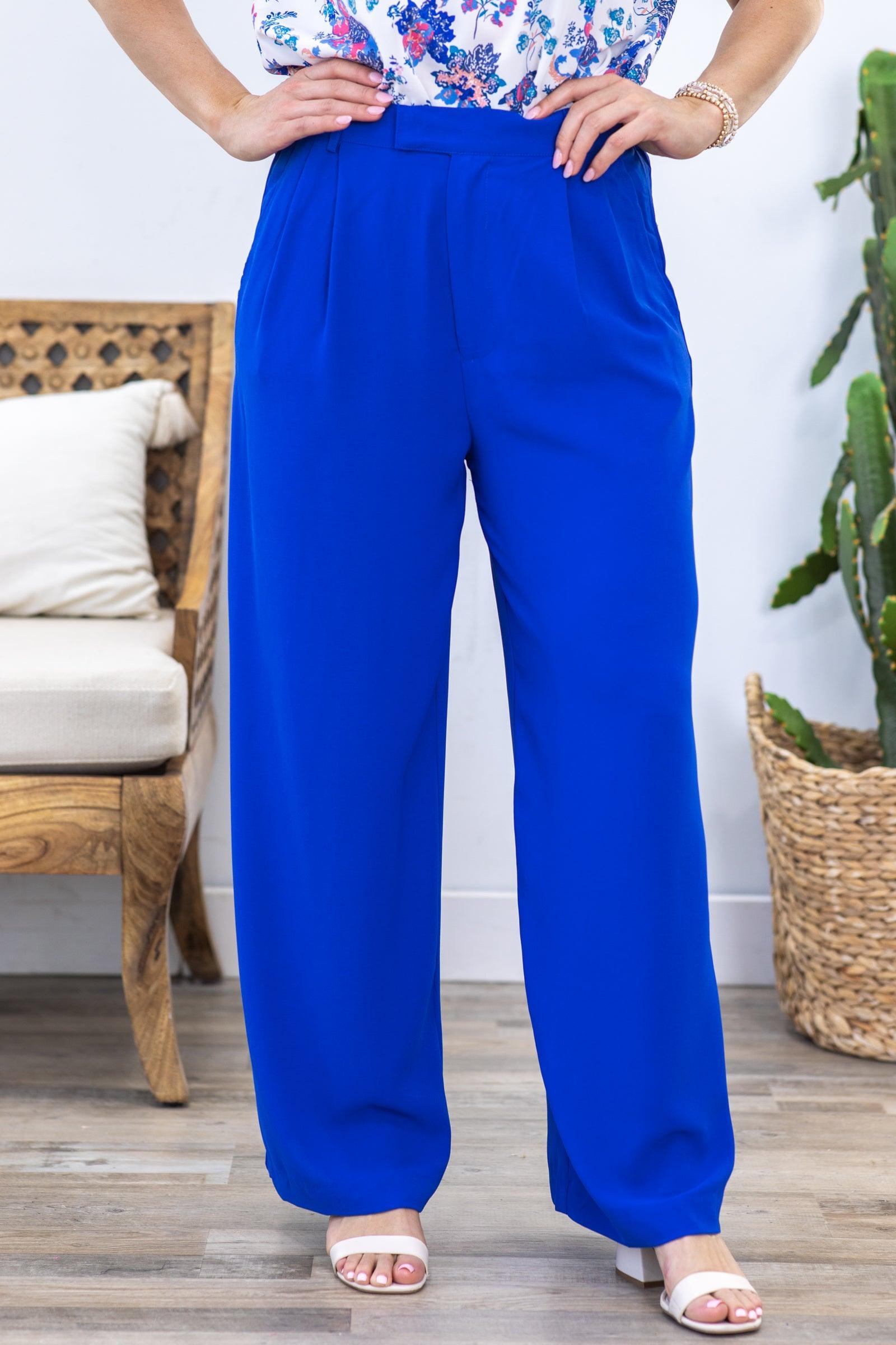 Blue Wide Leg Woven Trouser Pants Product Image