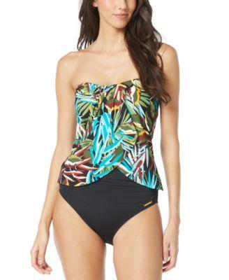 Vince Camuto Womens Printed Draped Tankini Top Riviera Shirred Cheeky Bikini Bottoms Product Image