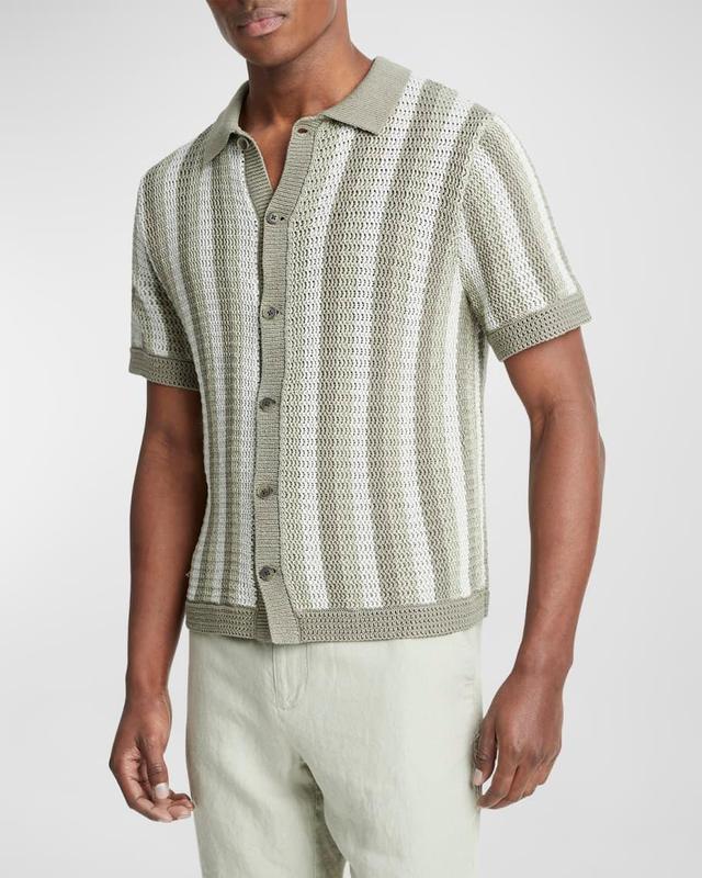 Men's Crochet Stripe Button-Down Shirt Product Image