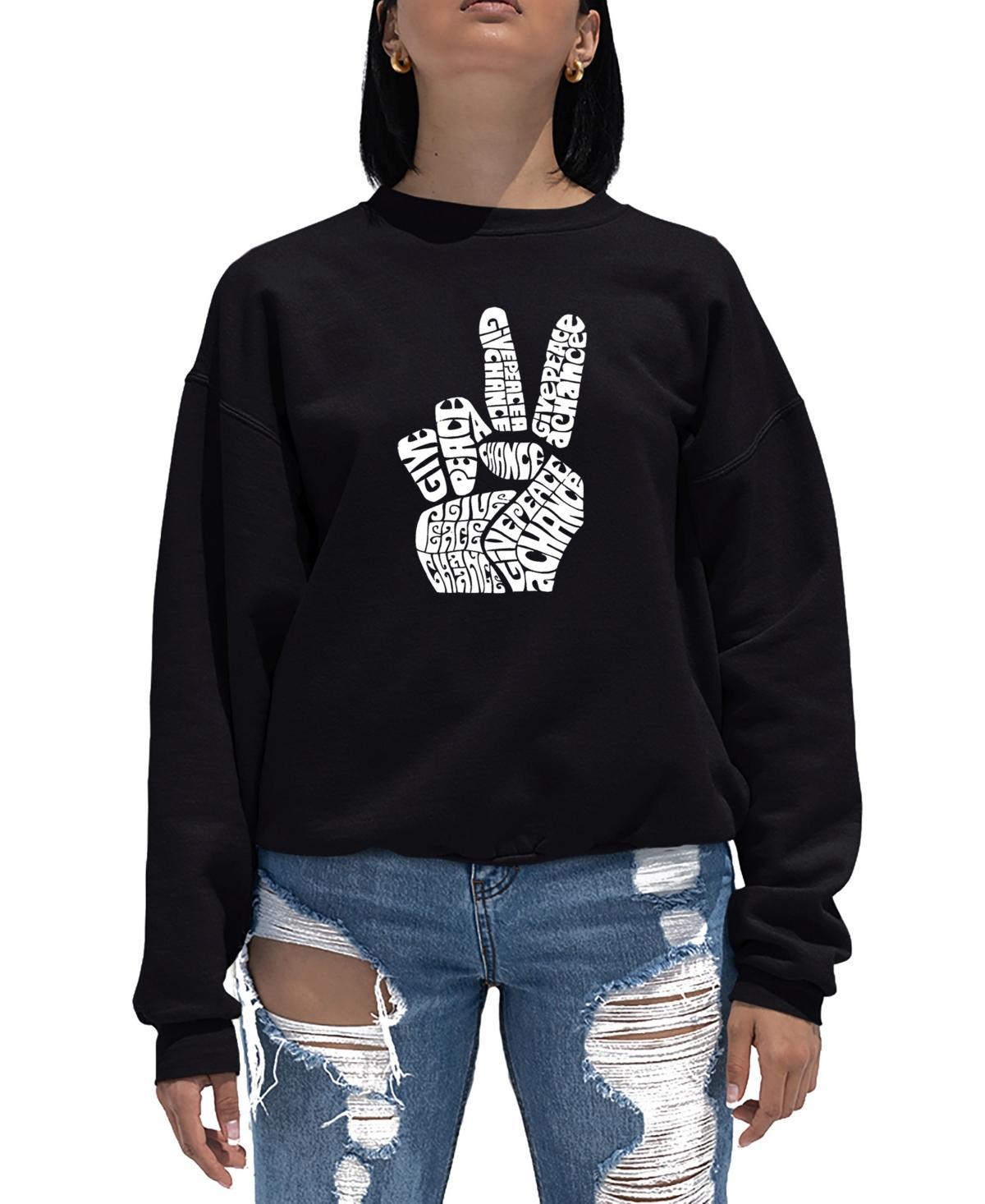 Womens Word Art Crewneck Peace Fingers Sweatshirt Product Image