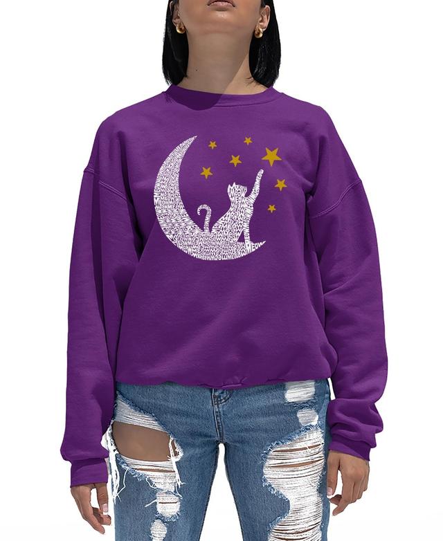 La Pop Art Womens Word Art Cat Moon Crewneck Sweatshirt Product Image