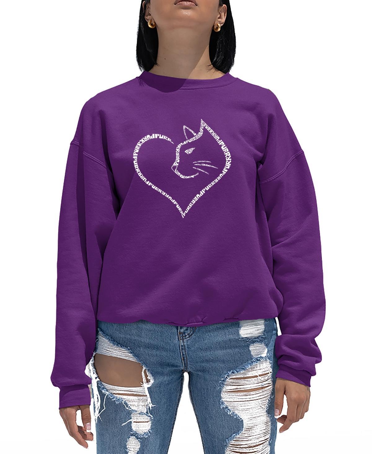 La Pop Art Womens Cat Heart Word Art Crewneck Sweatshirt Product Image