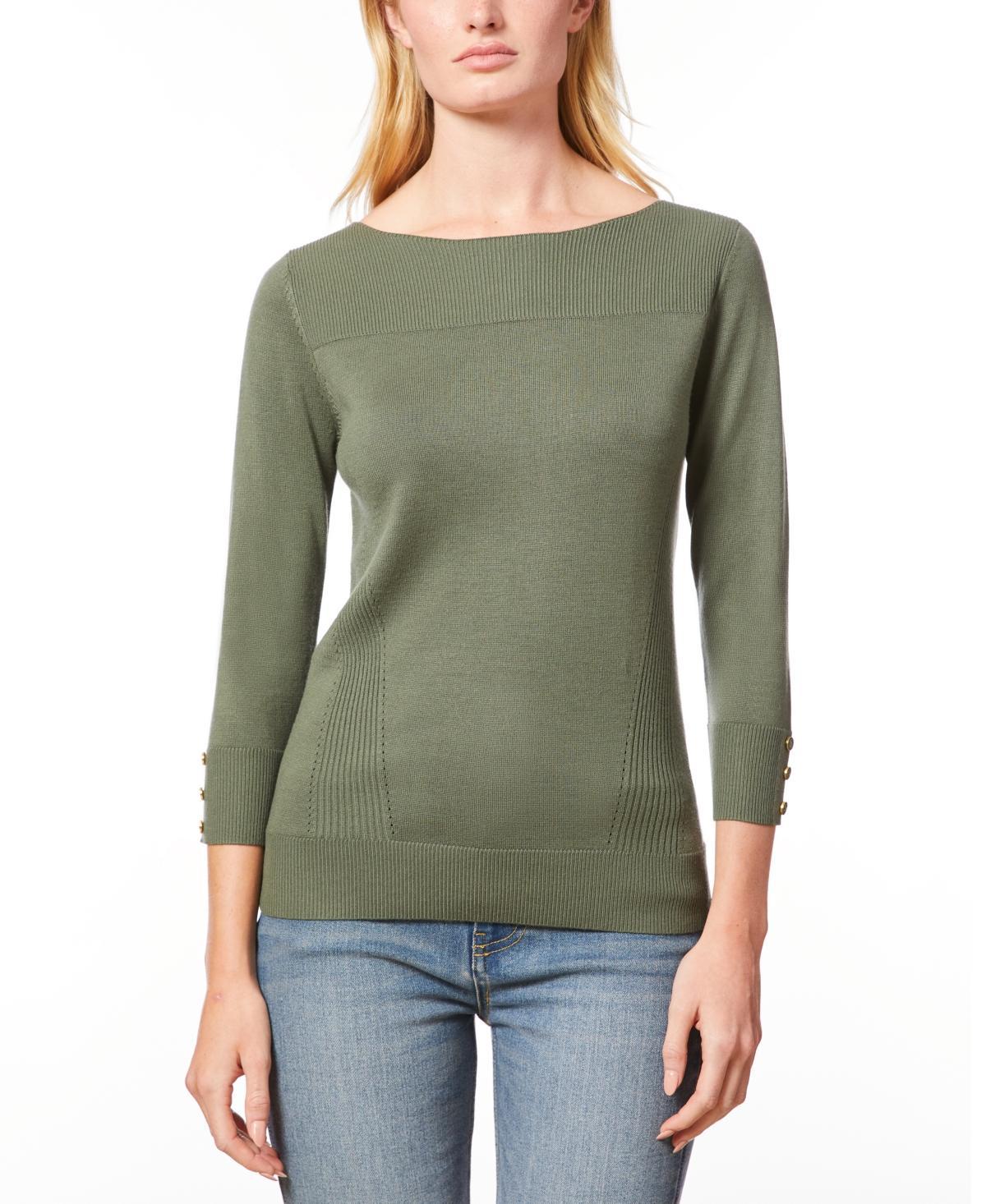 Melissa Paige Womens Boat-Neck Ribbed-Trim 3/4-Sleeve Sweater Product Image