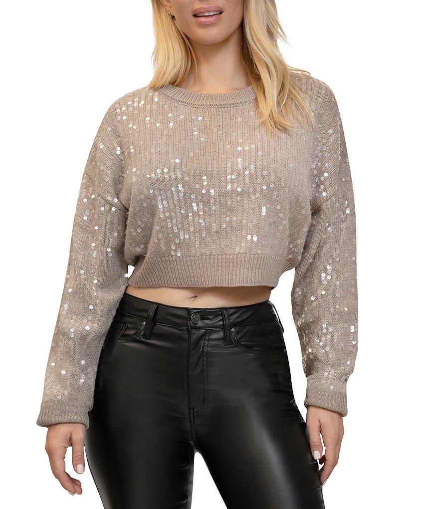 Stevie by Steve Madden Crew Neck Sequin Foil Printed Pullover Top Product Image