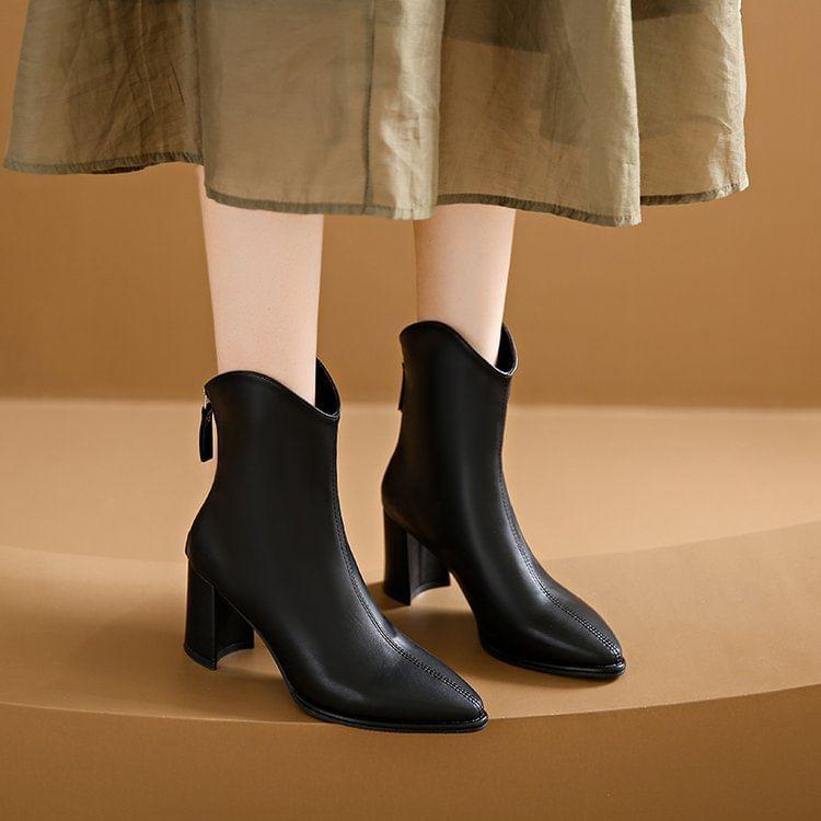 Block Heel Plain Pointy Short Boots Product Image