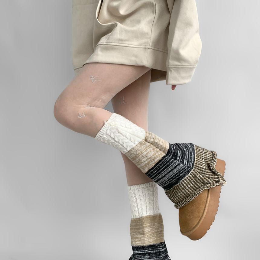 Plaid Panel Cable Knit Leg Warmers Product Image