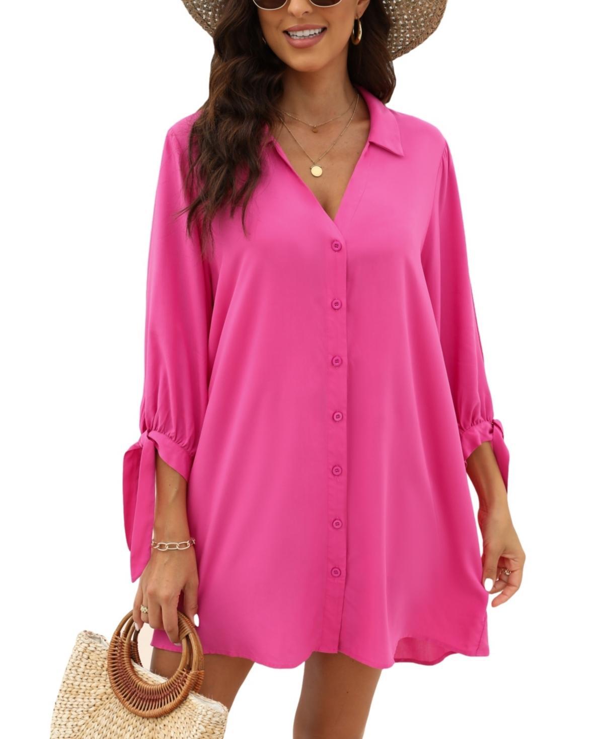 Womens V-Neck Button Front Cover-Up Dress - Light Product Image